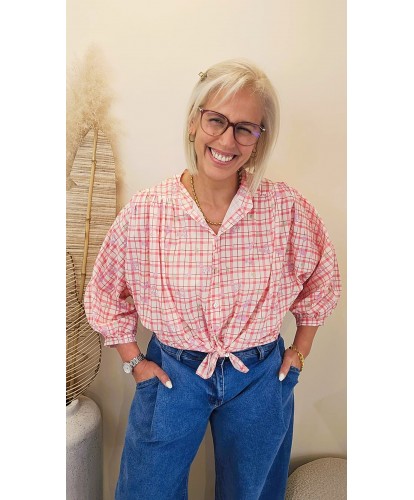 Chemise Flower Grid Pink -...