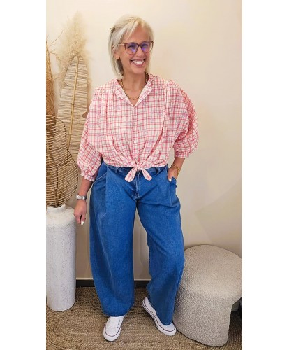 Chemise Flower Grid Pink - Elise