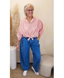 Chemise Flower Grid Pink - Elise