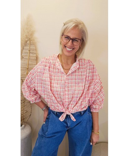 Chemise Flower Grid Pink - Elise