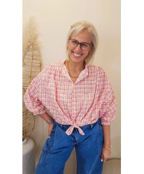 Chemise Flower Grid Pink - Elise