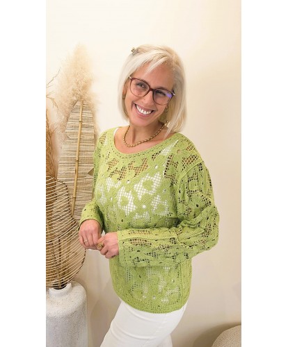 Pull Crochet Lime Bohème -...