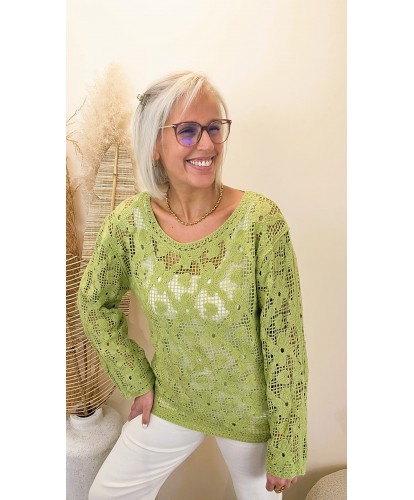 Pull Crochet Lime Bohème - Jade