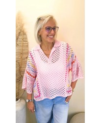 Pull Crochet Rose Rainbow Bohème - Roxane