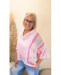 Pull Crochet Rose Rainbow Bohème - Roxane