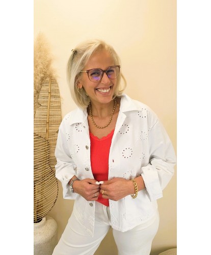 Veste Jeans Broderie White...
