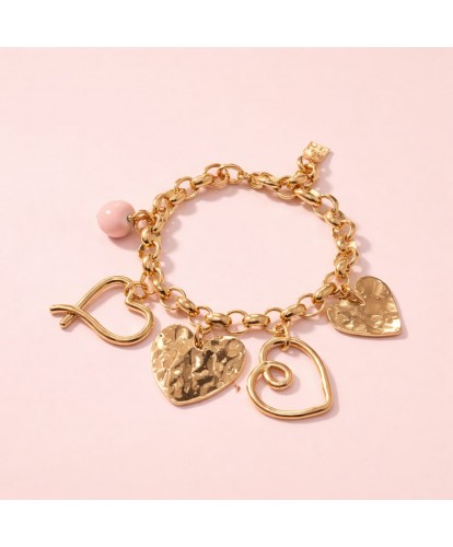 Bracelet Acier Chaîne Cœurs Dorés