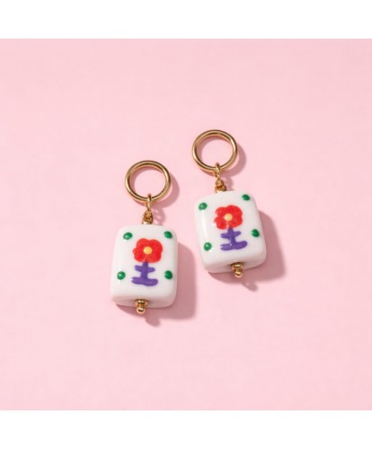 Boucles d’Oreilles Acier - Céramique "Recto-Verso Cherry Flower"