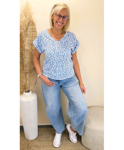 T-Shirt Bleu Imprimé Léopard - Justine