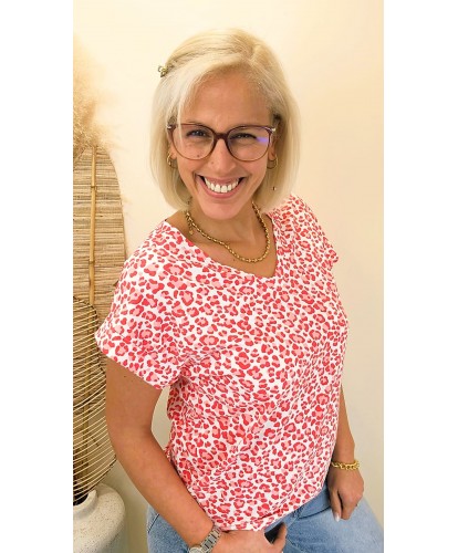 T-Shirt Rouge Imprimé Léopard - Justine
