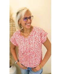 T-Shirt Rouge Imprimé Léopard - Justine