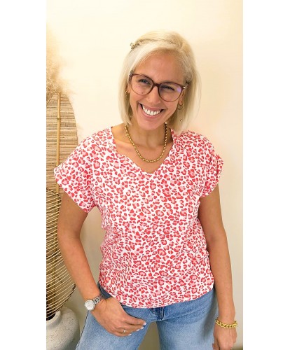 T-Shirt Rouge Imprimé Léopard - Justine