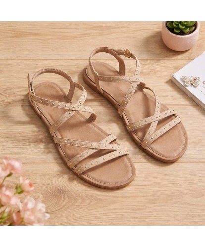 Sandale Spartiates Beige à Clous Dorés - Lince