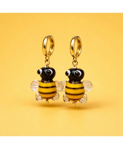 Boucles d’Oreilles Acier - Céramique "Abeille Dorée"