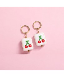Boucles d’Oreilles Acier - Céramique "Recto-Verso Cherry Flower"