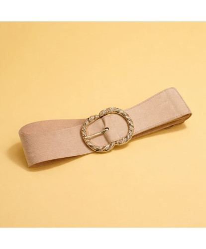 Ceinture Large Elastique Beige Boucle Dorée