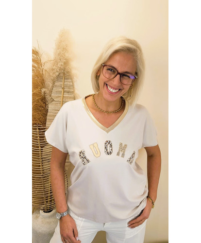 T-Shirt Beige “Amour Chic” - Brune