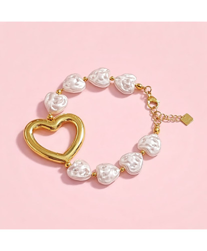 Bracelet Acier Cœur Perlé