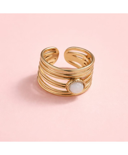 Bague Acier Ajustable Perle Élégance