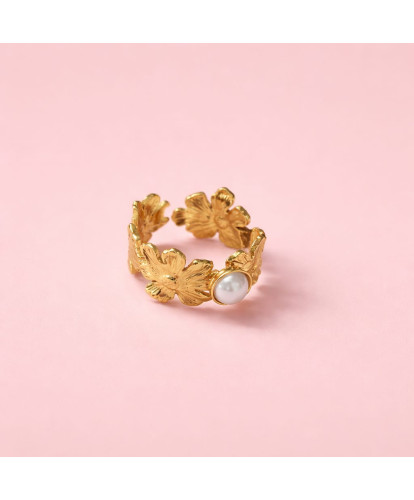 Bague Acier Ajustable Fleur Perla