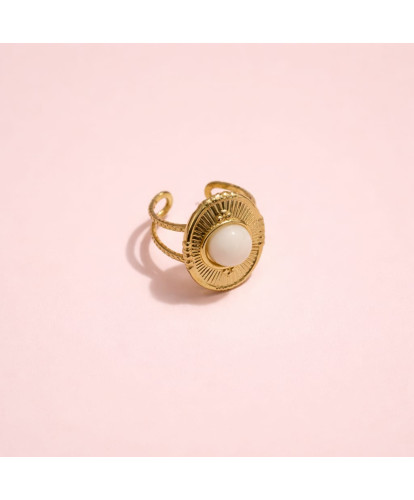 Bague Acier Ajustable Soleil Perlé