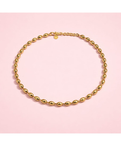 Collier Acier Perles Dorées