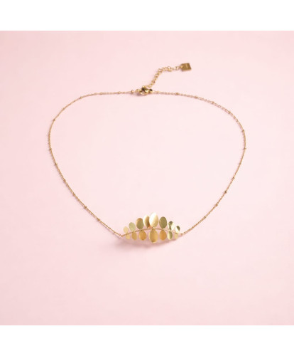 Collier Acier Feuillage Doré