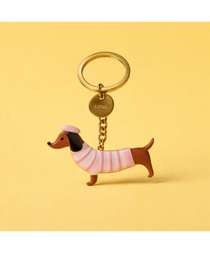 Porte-Clés Acier Teckel Marinière Rose