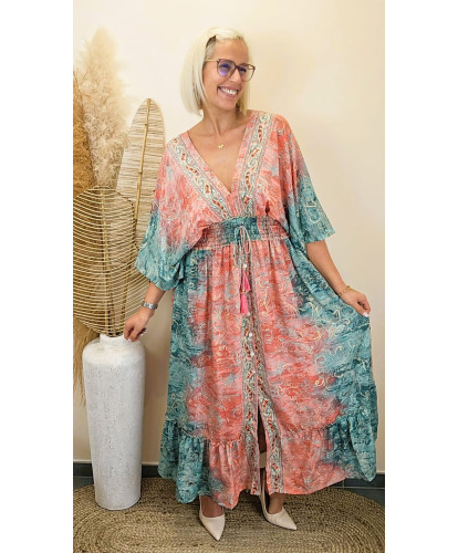 Robe Soie Dolce Paisley Corail India - Julia