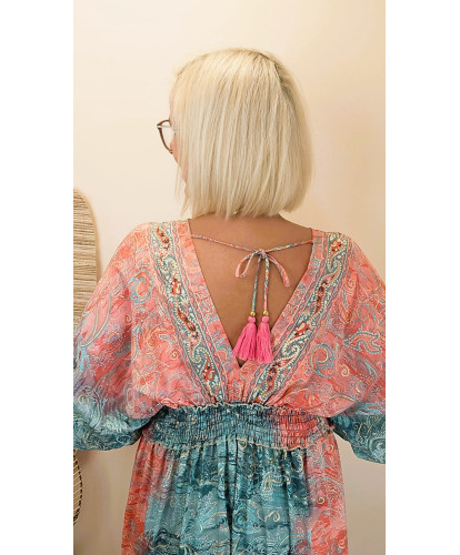 Robe Soie Dolce Paisley Corail India - Julia
