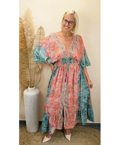 Robe Soie Dolce Paisley Corail India - Julia