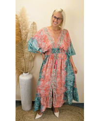 Robe Soie Dolce Paisley Corail India - Julia