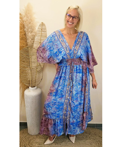 Robe Soie Dolce Paisley Azur India- Julia