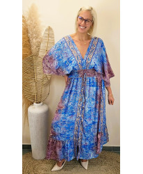 Robe Soie Dolce Paisley Azur India- Julia