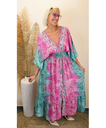 Robe Soie Dolce Paisley Fuchsia India- Julia