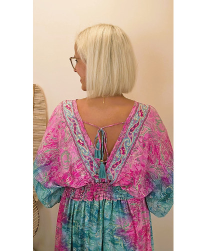 Robe Soie Dolce Paisley Fuchsia India- Julia