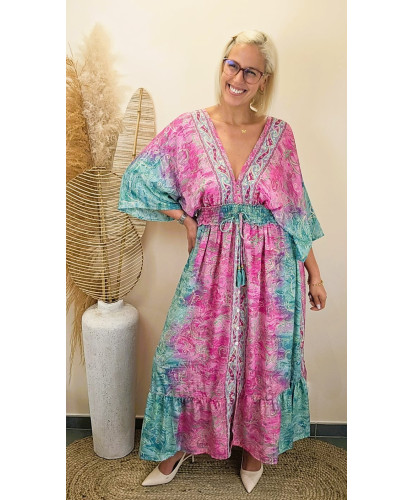 Robe Soie Dolce Paisley Fuchsia India- Julia