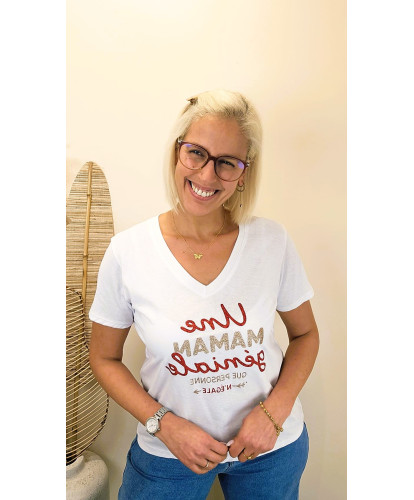 T-Shirt Col V “Une Maman Géniale...” - Celeste