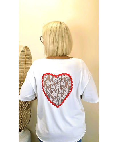 T-Shirt Col V "Dos Cœur Dentelle" - Lyna