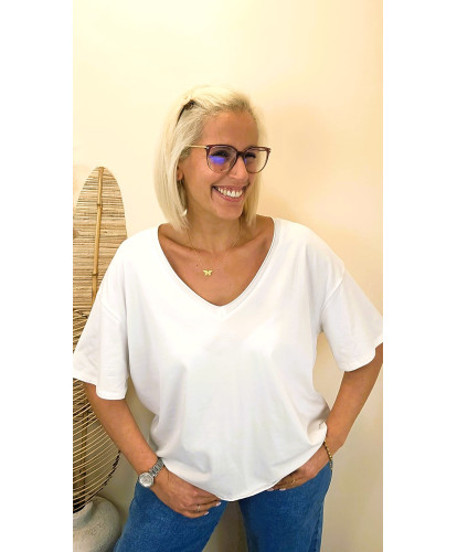 T-Shirt Col V "Dos Cœur Dentelle" - Lyna