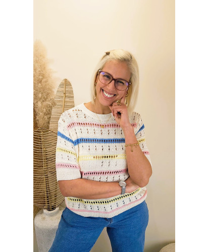 Pull Ajouré Rayures Pastel...