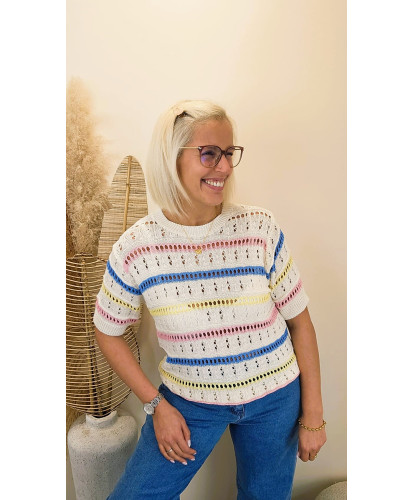 Pull Ajouré Rayures Pastel - Sixtine