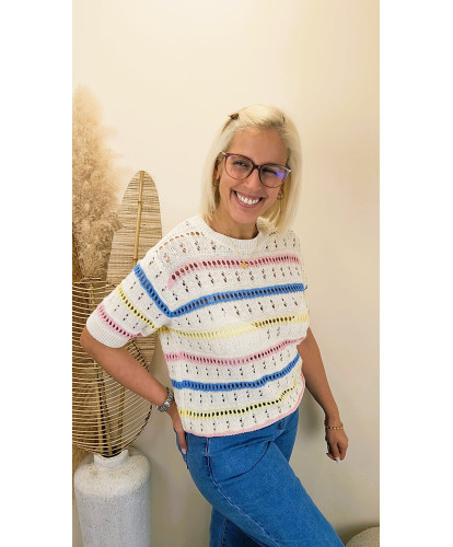 Pull Ajouré Rayures Pastel - Sixtine