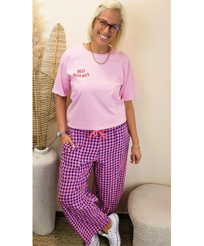 Pantalon Large Gaufré “Pink Vichy” - Aurelie
