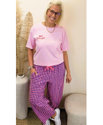 Pantalon Large Gaufré “Pink Vichy” - Aurelie
