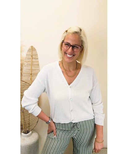 Gilet Maille Douce Blanc -...