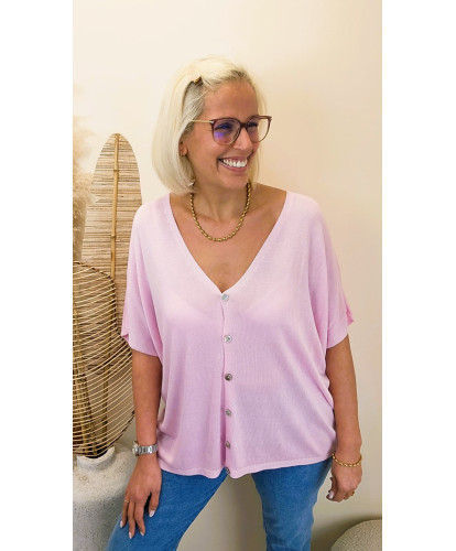 Gilet Maille Fine “Powder Rose” - Nora