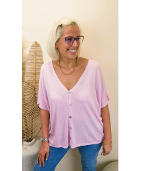 Gilet Maille Fine “Powder Rose” - Nora