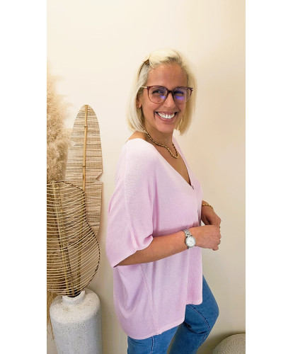 Gilet Maille Fine “Powder Rose” - Nora