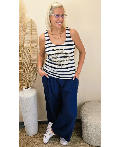 Pantalon Gaz de Coton Bleu...